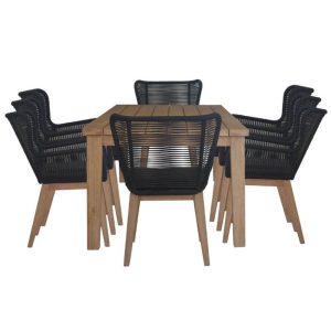 Vivian Outdoor 9 Piece Dining Set Black, Charcoal, and Eucalyptus By Best Price Furniture Outlet